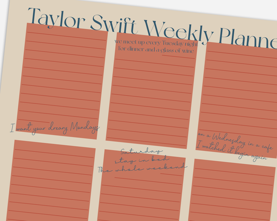 Taylor Swift Weekly Planner A4 Notepad -  Lyrical