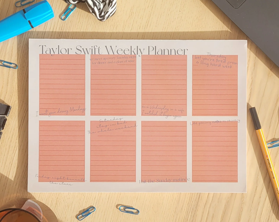 Taylor Swift Weekly Planner A4 Notepad -  Lyrical