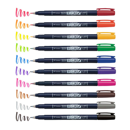 Fudenosuke Colors Brush Pen Set, 10-Pack