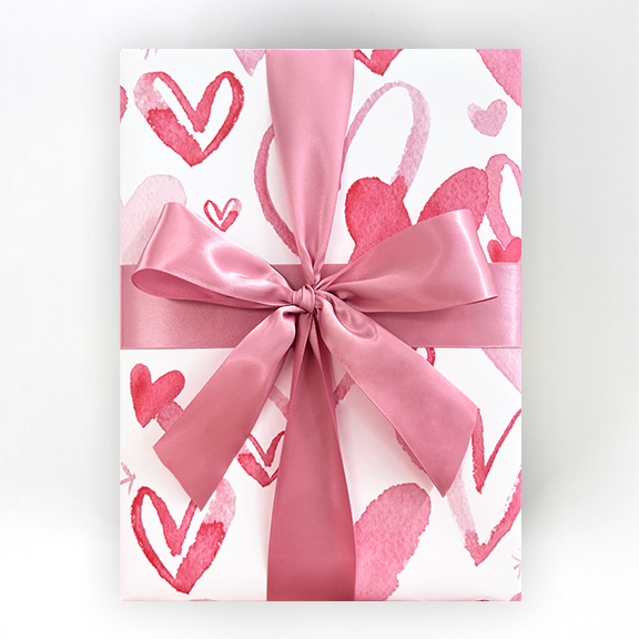 RED HEARTS ON PINK WRAPPING PAPER – Bonjour Fête