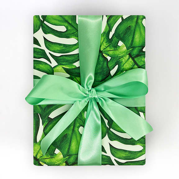 30 x 16' Wrapping Paper  White/Gold Tropical Monstera