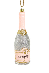 Glittered Champagne Ornament -- Silver